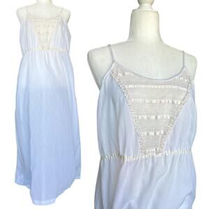 VTG 70S WHITE & CREAM COQUETTE RIBBON MAXI SLIP DRESS